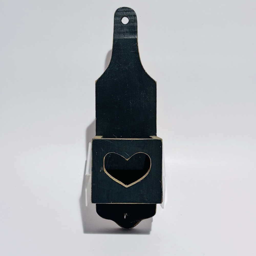 Vintage Handmade Rustic Primative Wooden Hanging Decor Navy Blue Heart Cutout